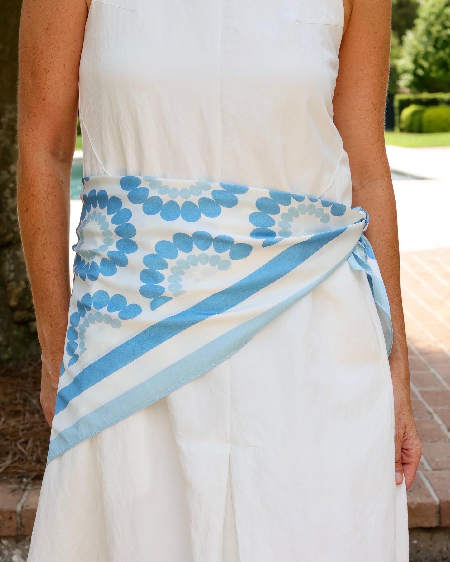 Lucy Floral Scarf Large Light Blue White