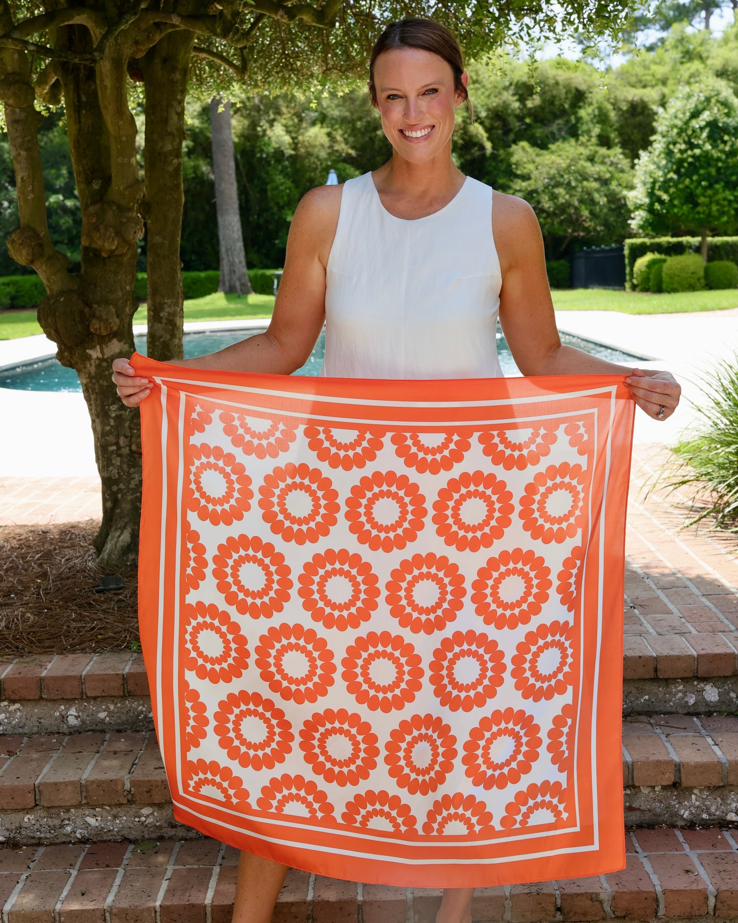 Lucy Floral Scarf Large Orange White