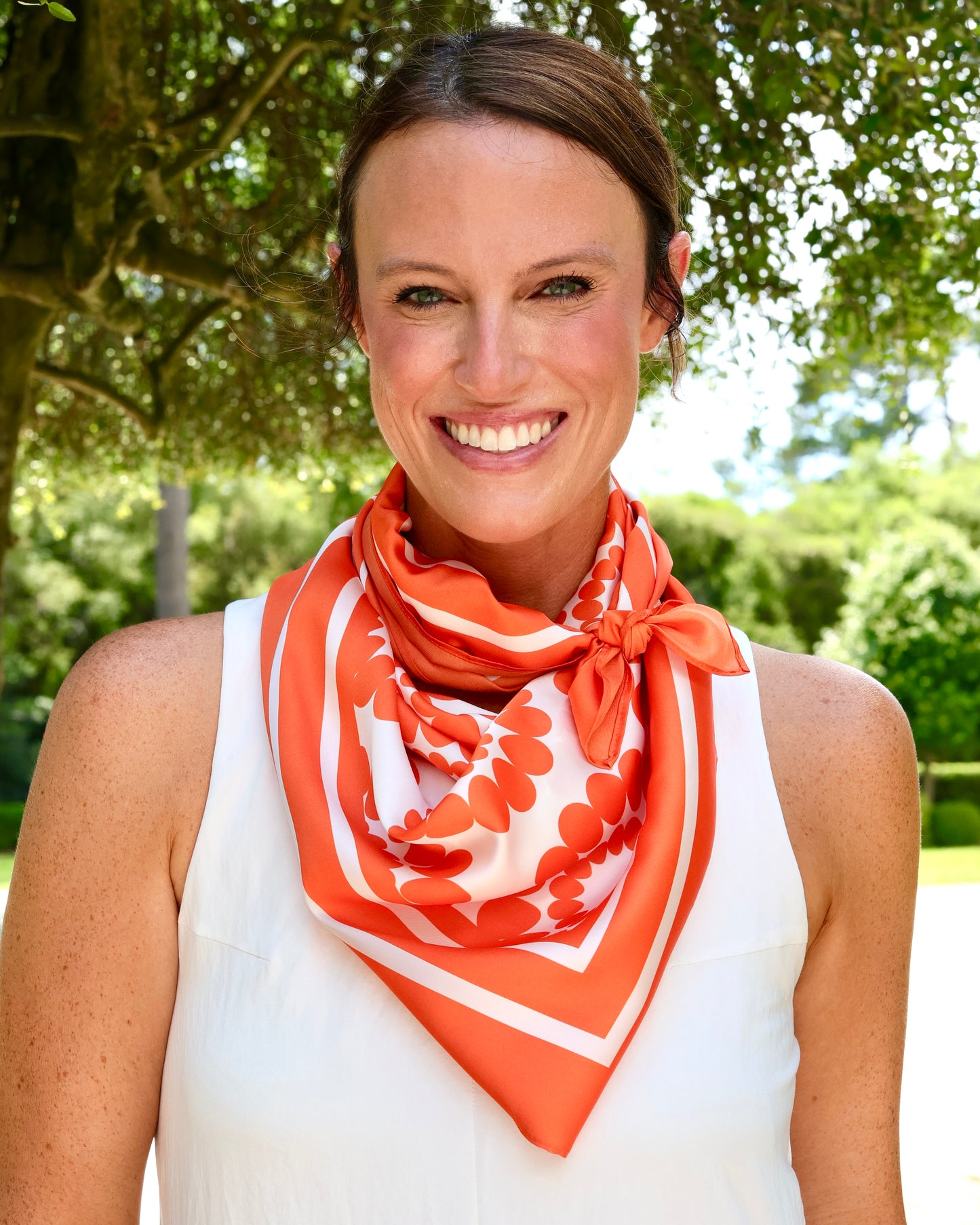 Lucy Floral Scarf Large Orange White
