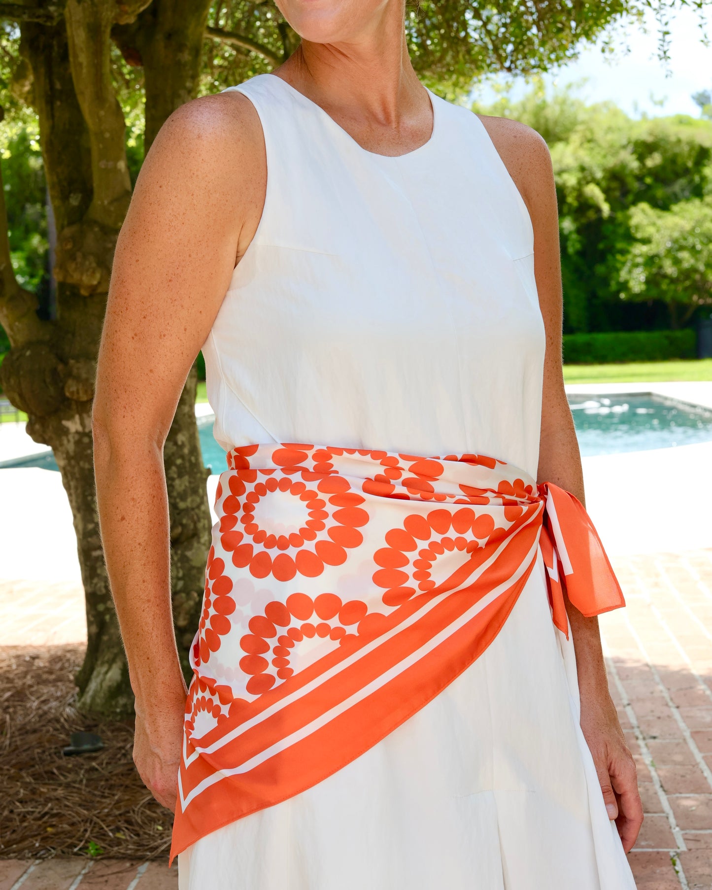 Lucy Floral Scarf Large Orange White