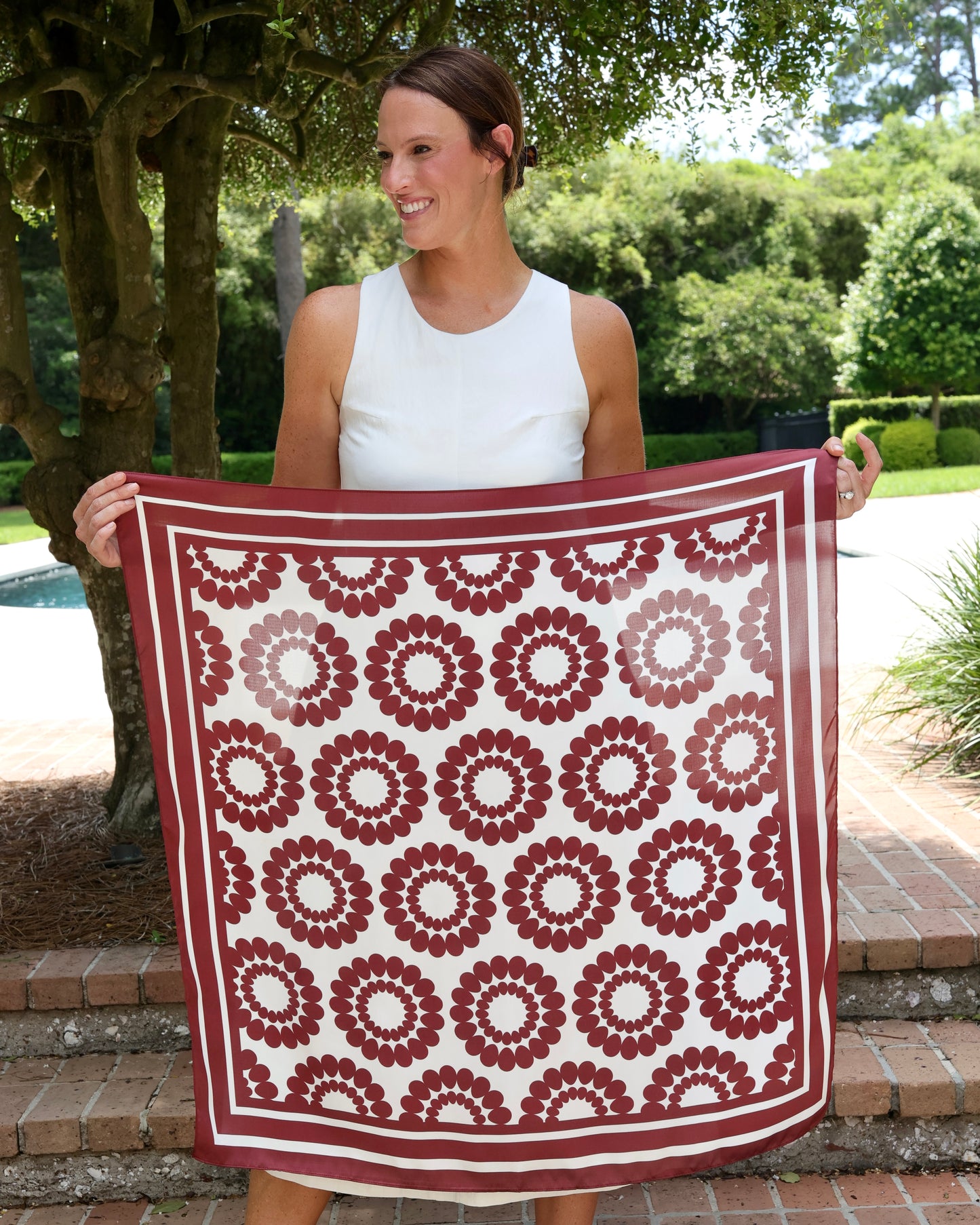 Lucy Floral Scarf Large Maroon White