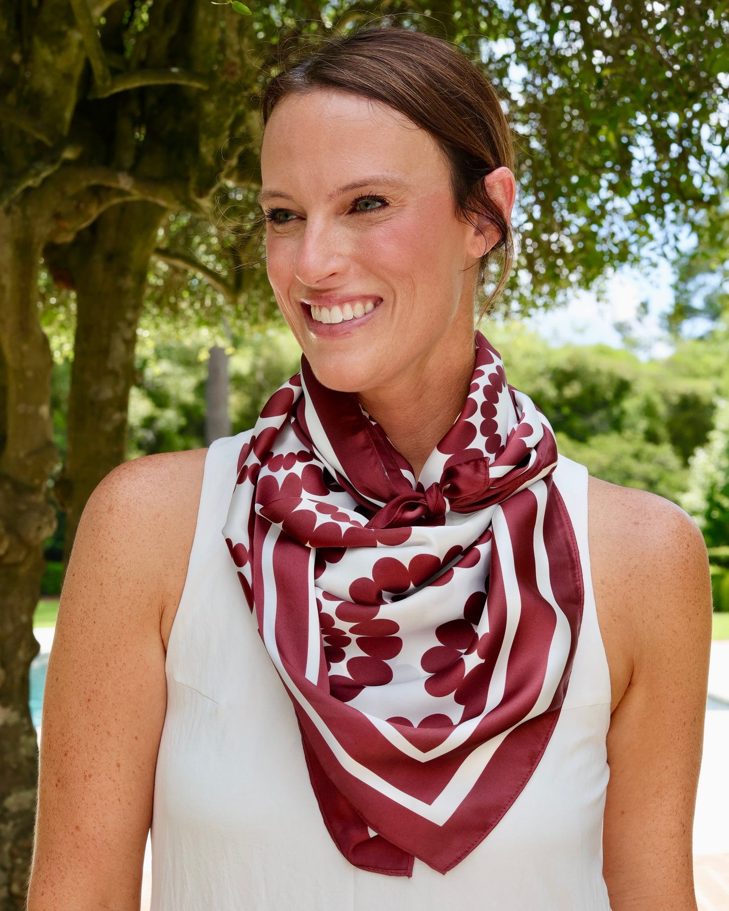 Lucy Floral Scarf Large Maroon White