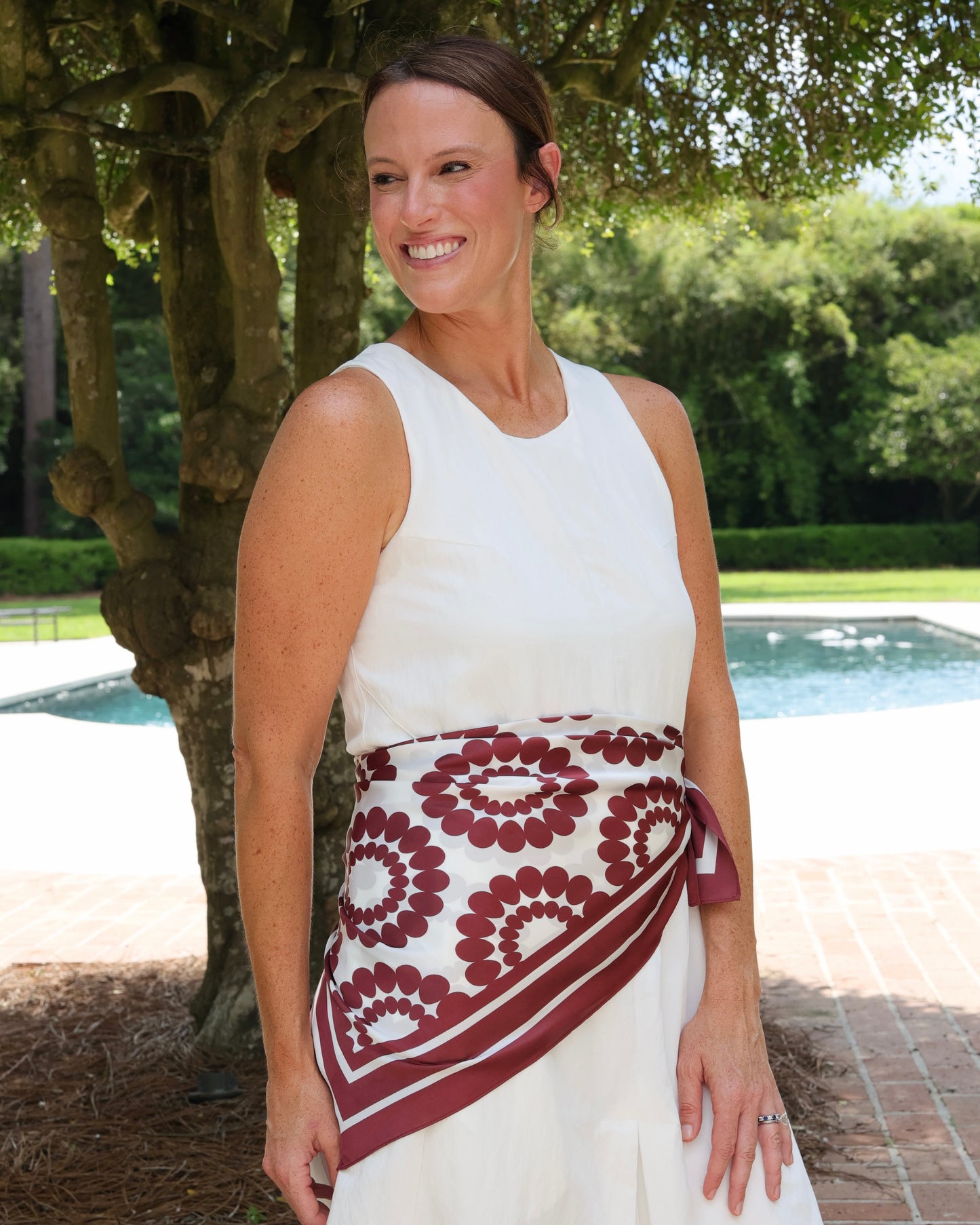 Lucy Floral Scarf Large Maroon White