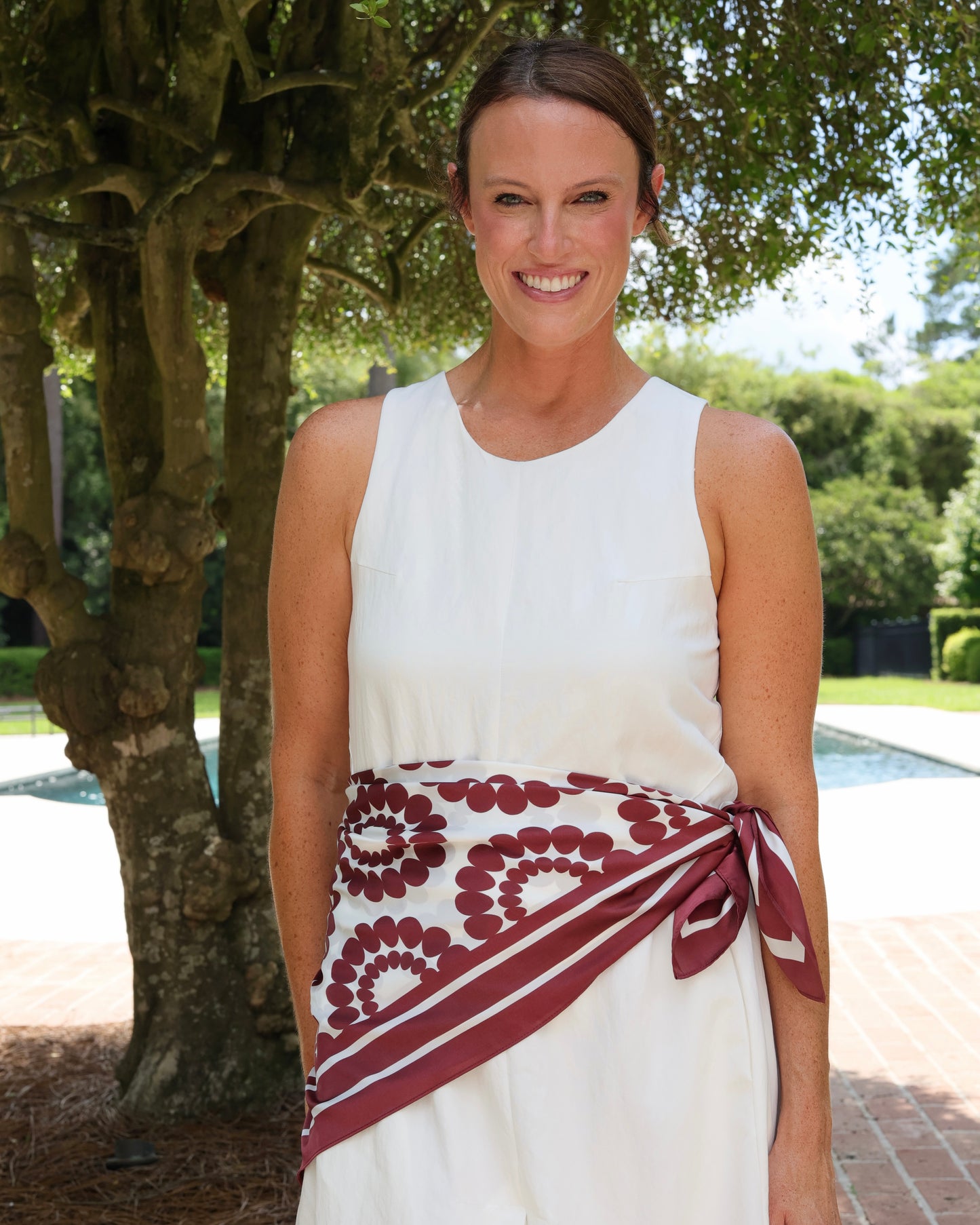 Lucy Floral Scarf Large Maroon White