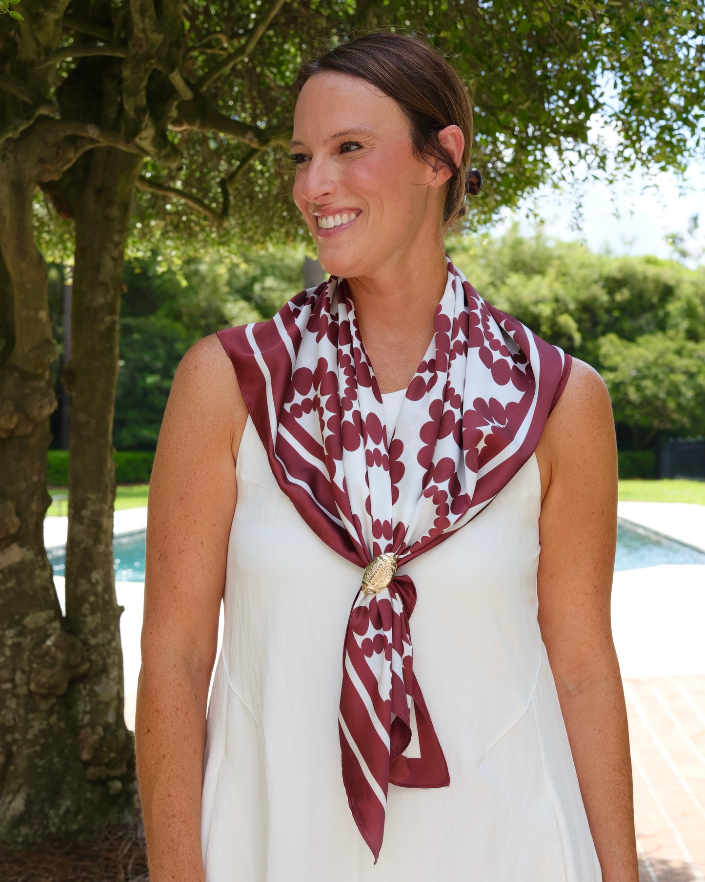 Lucy Floral Scarf Large Maroon White