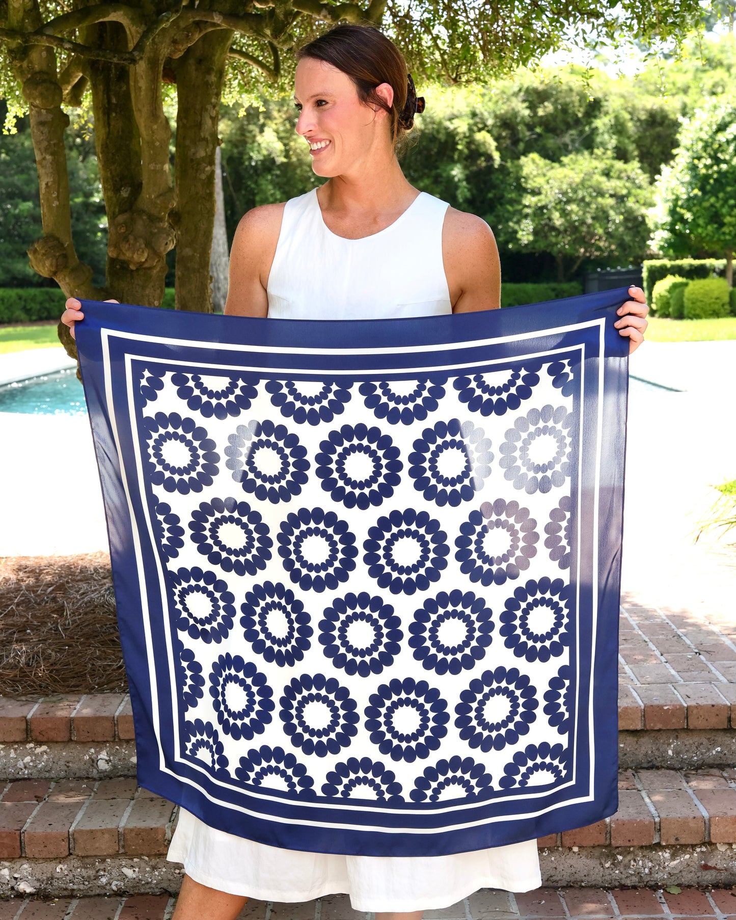 Lucy Floral Scarf Large Navy White