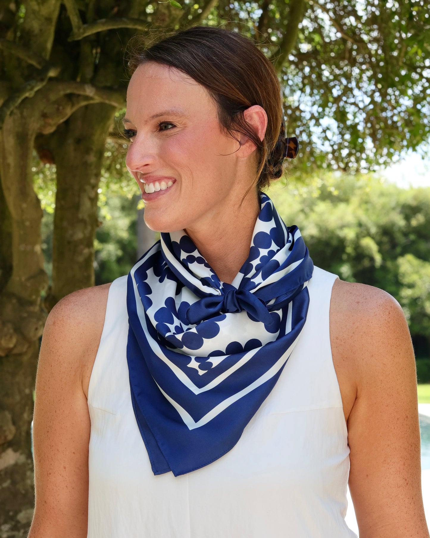 Lucy Floral Scarf Large Navy White