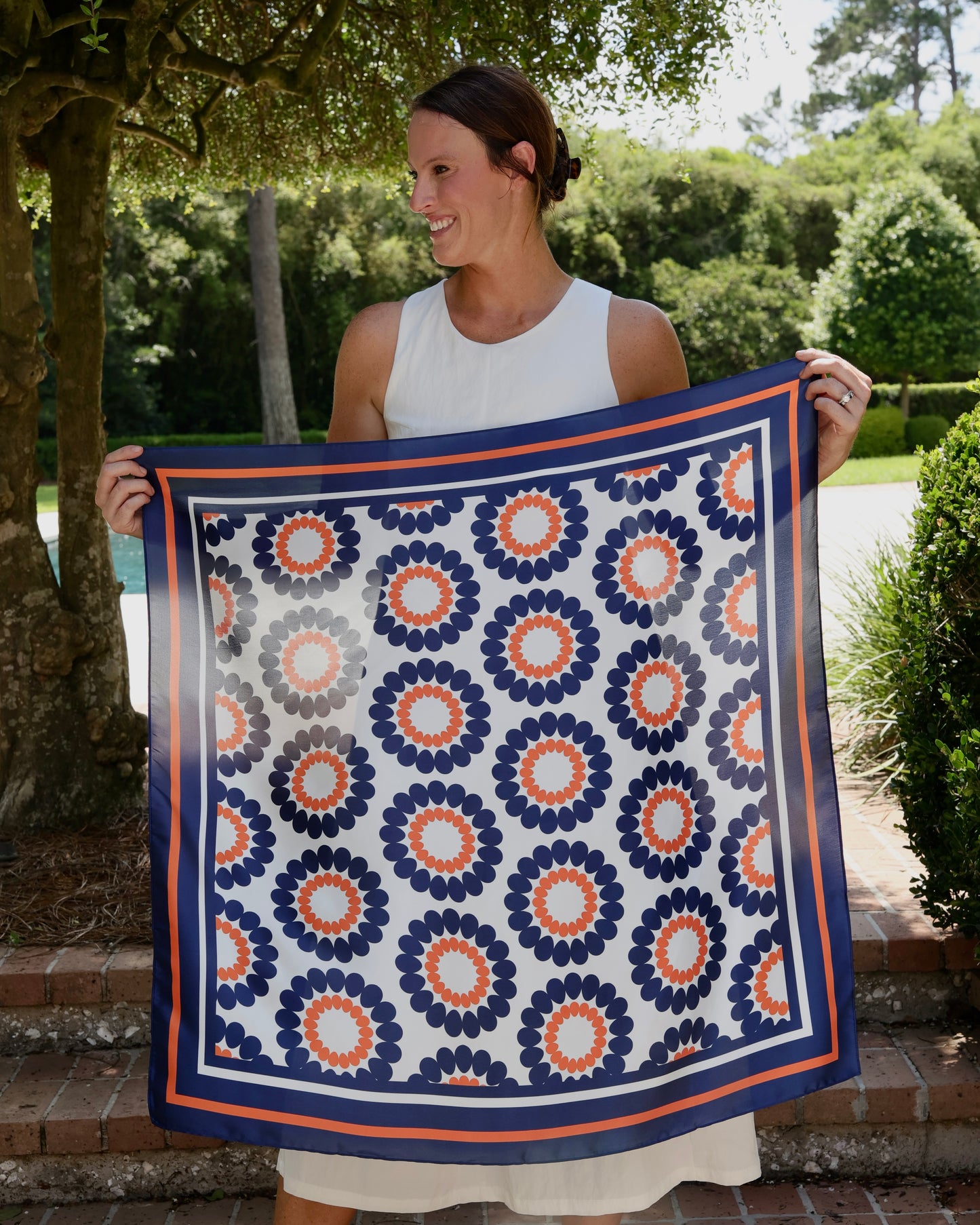 Lucy Floral Scarf Large Navy Orange