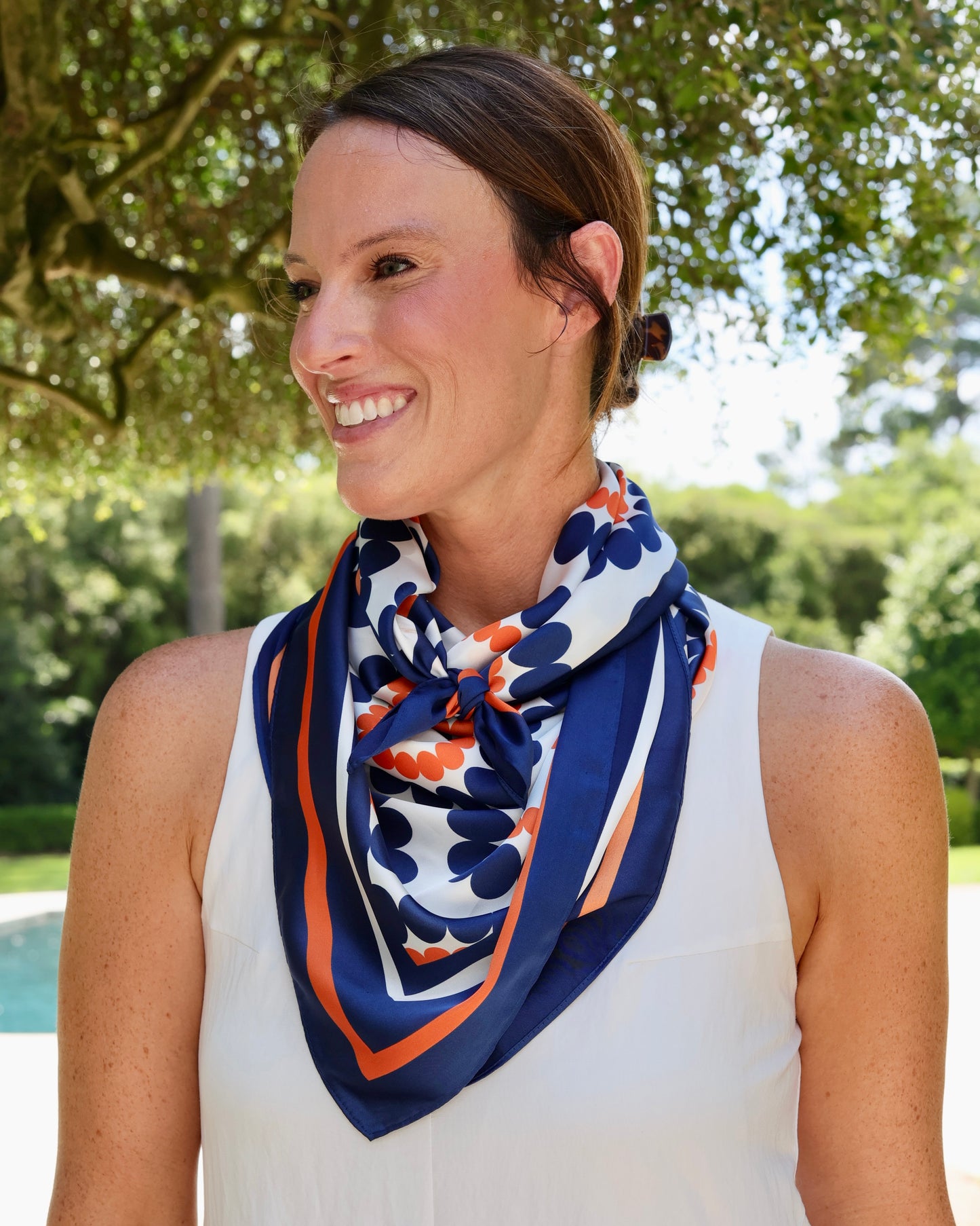 Lucy Floral Scarf Large Navy Orange