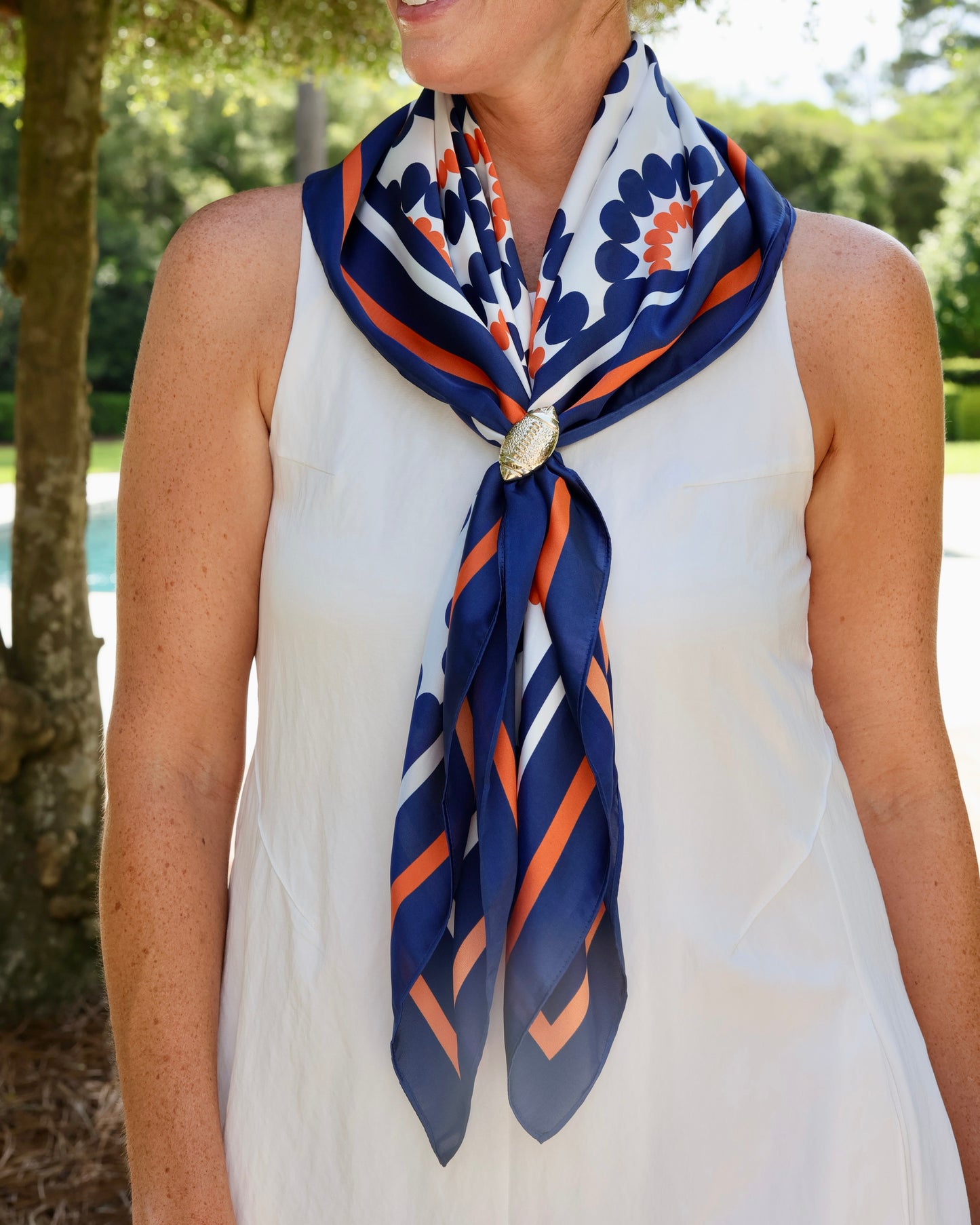 Lucy Floral Scarf Large Navy Orange
