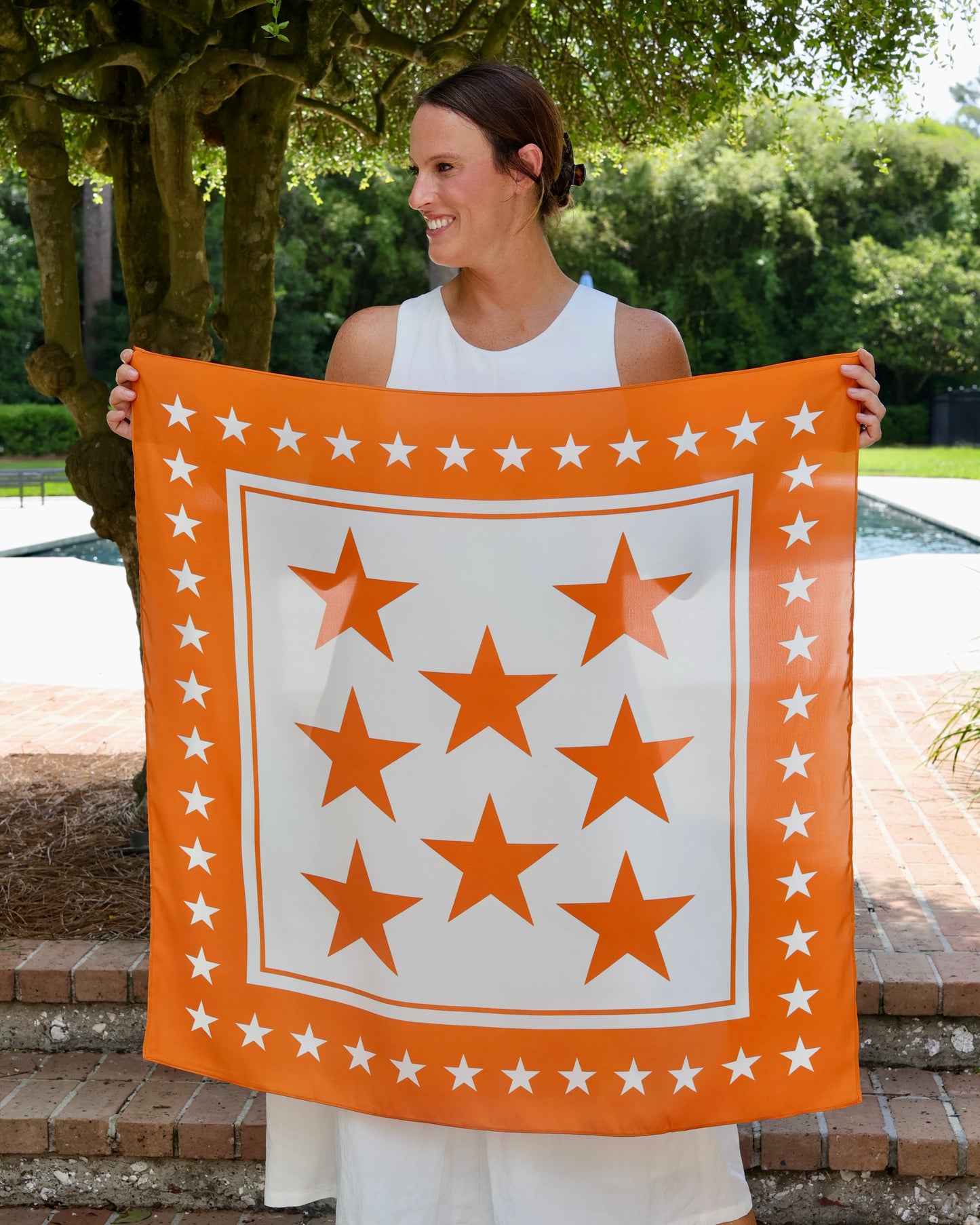 Fitzgerald Star Scarf Large Orange White