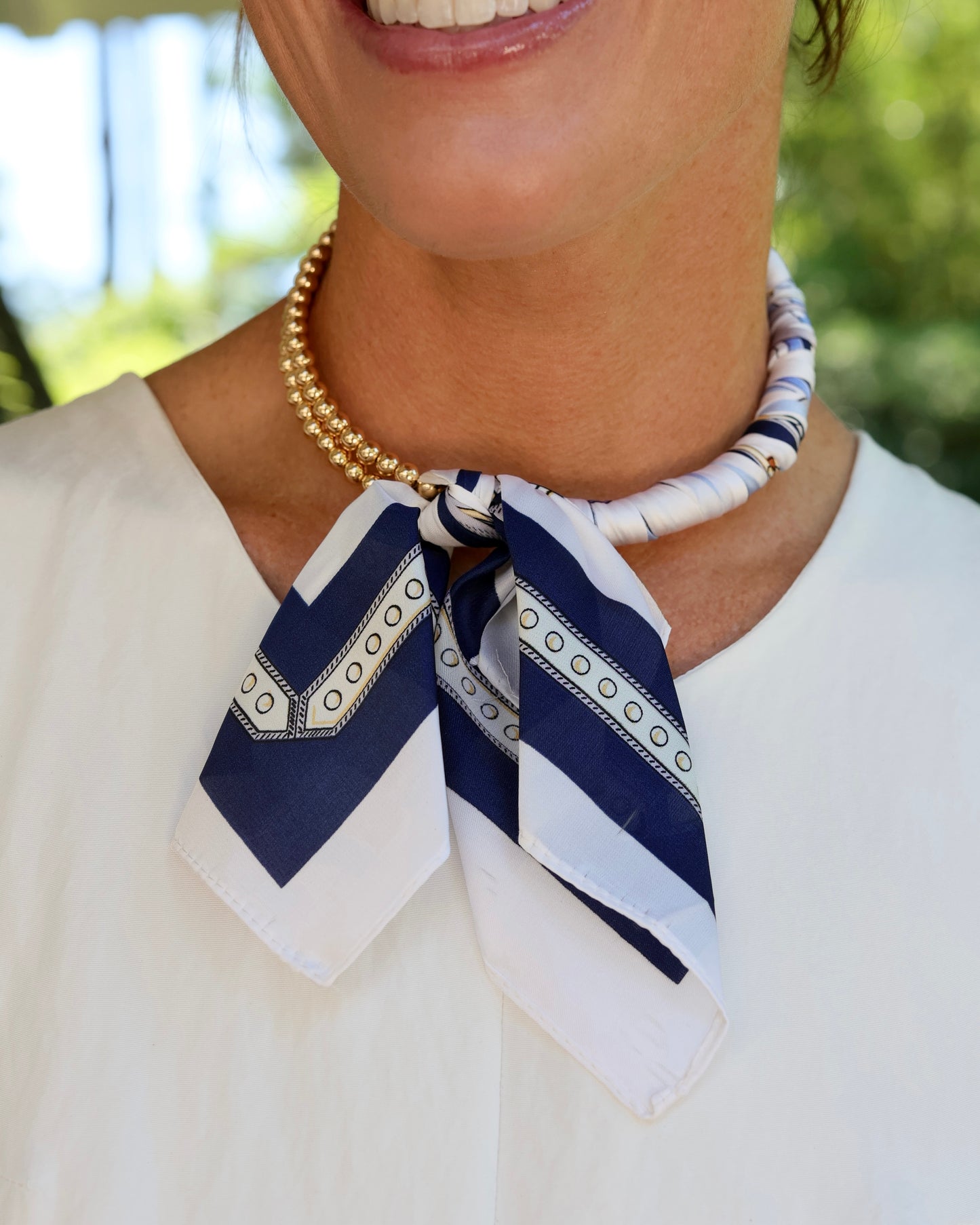 Laya Beaded Scarf Collar Necklace Navy