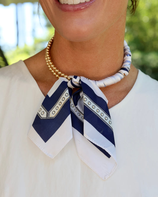 Laya Beaded Scarf Collar Necklace Navy