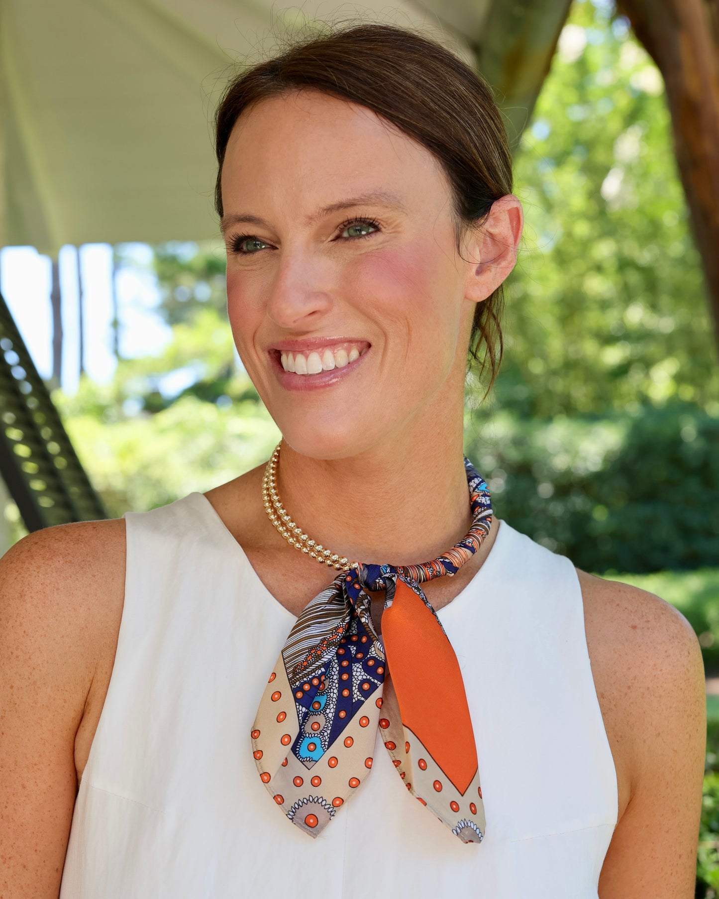 Laya Beaded Scarf Collar Necklace Orange Multi
