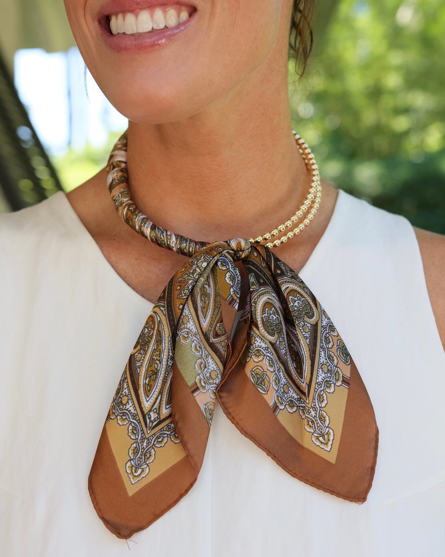Laya Beaded Scarf Collar Necklace Brown