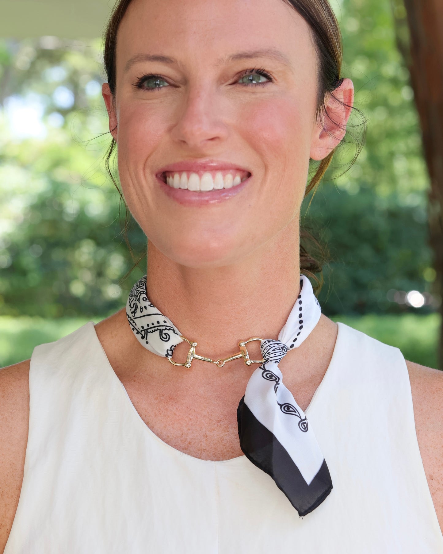 Lana Horsebit Scarf Necklace Black White