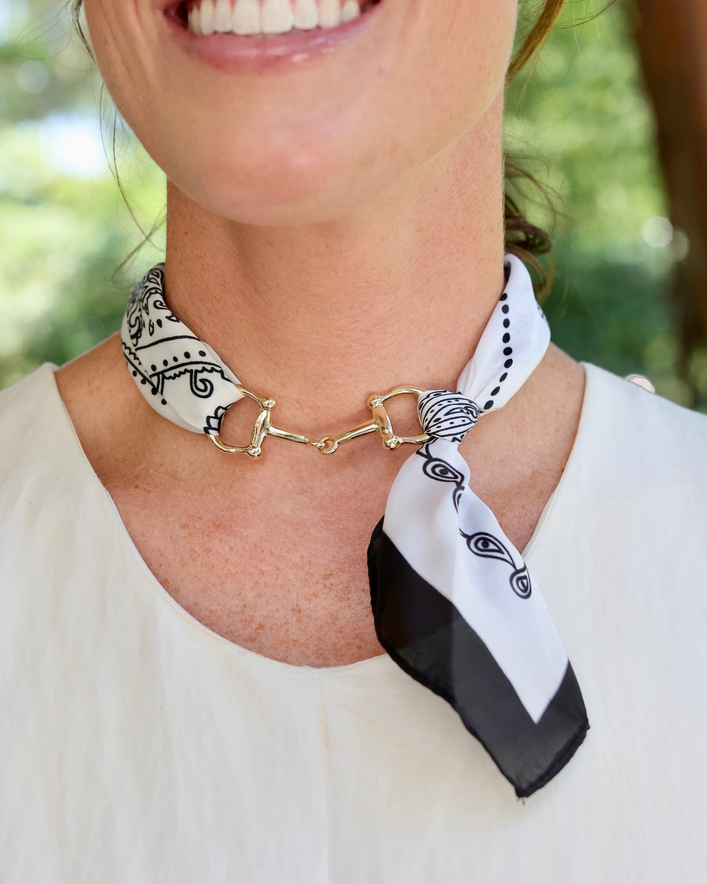 Lana Horsebit Scarf Necklace Black White