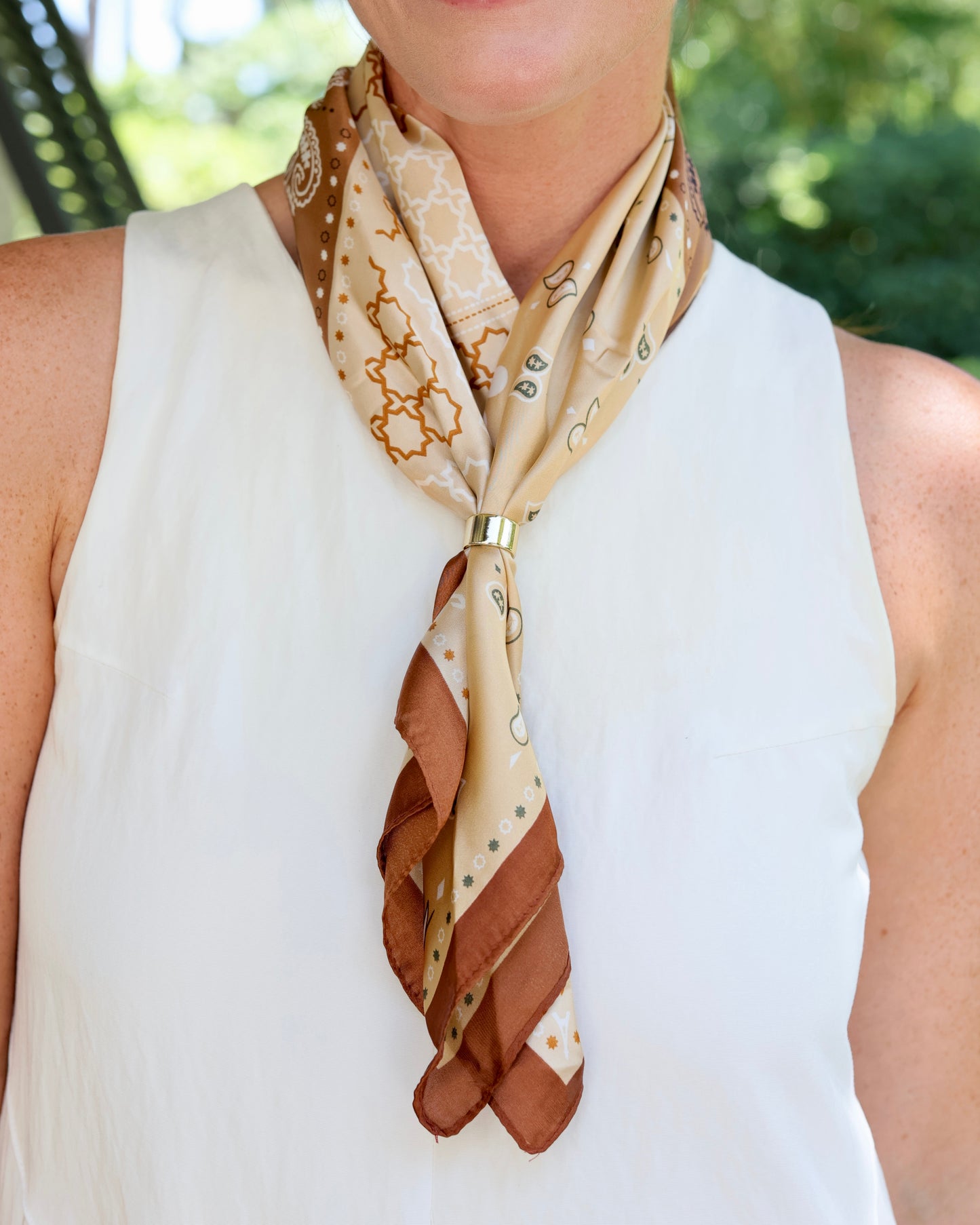 Jacey Paisley Scarf With Slide Taupe