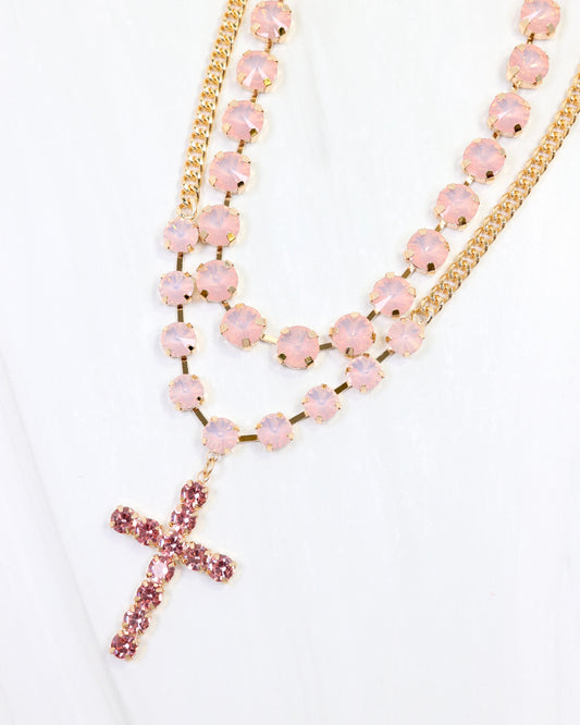 Pink Opal Cross Necklace