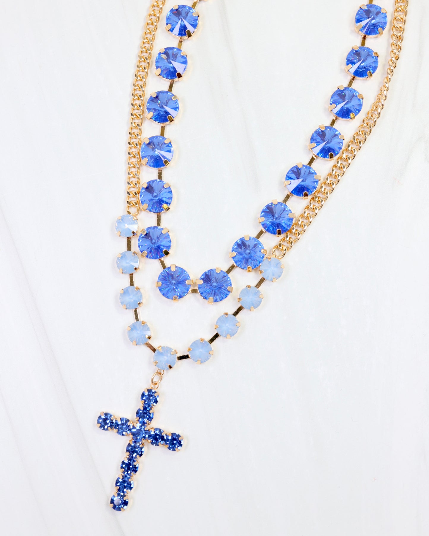 Blue Cross and Crystal Necklace Bundle