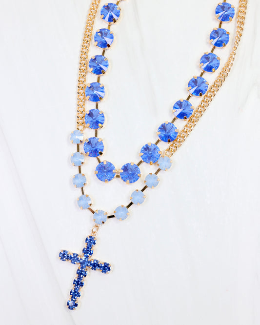 Blue Cross and Crystal Necklace Bundle