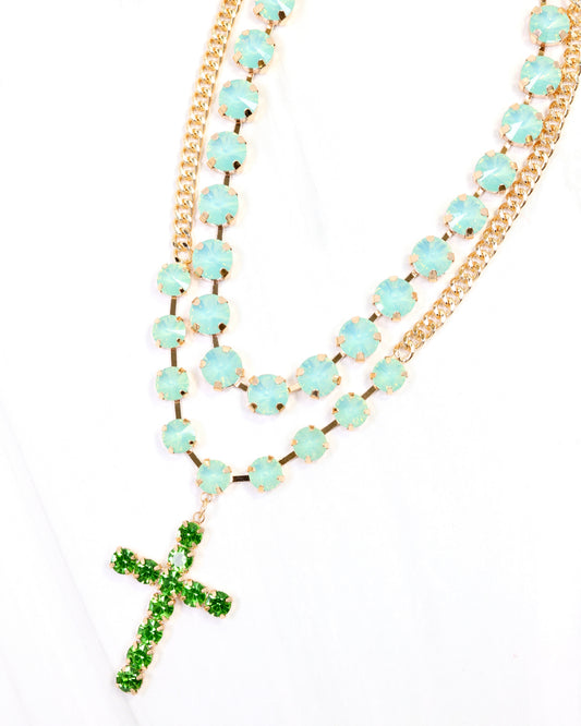 Mint Opal & Cross Glam Necklace Bundle