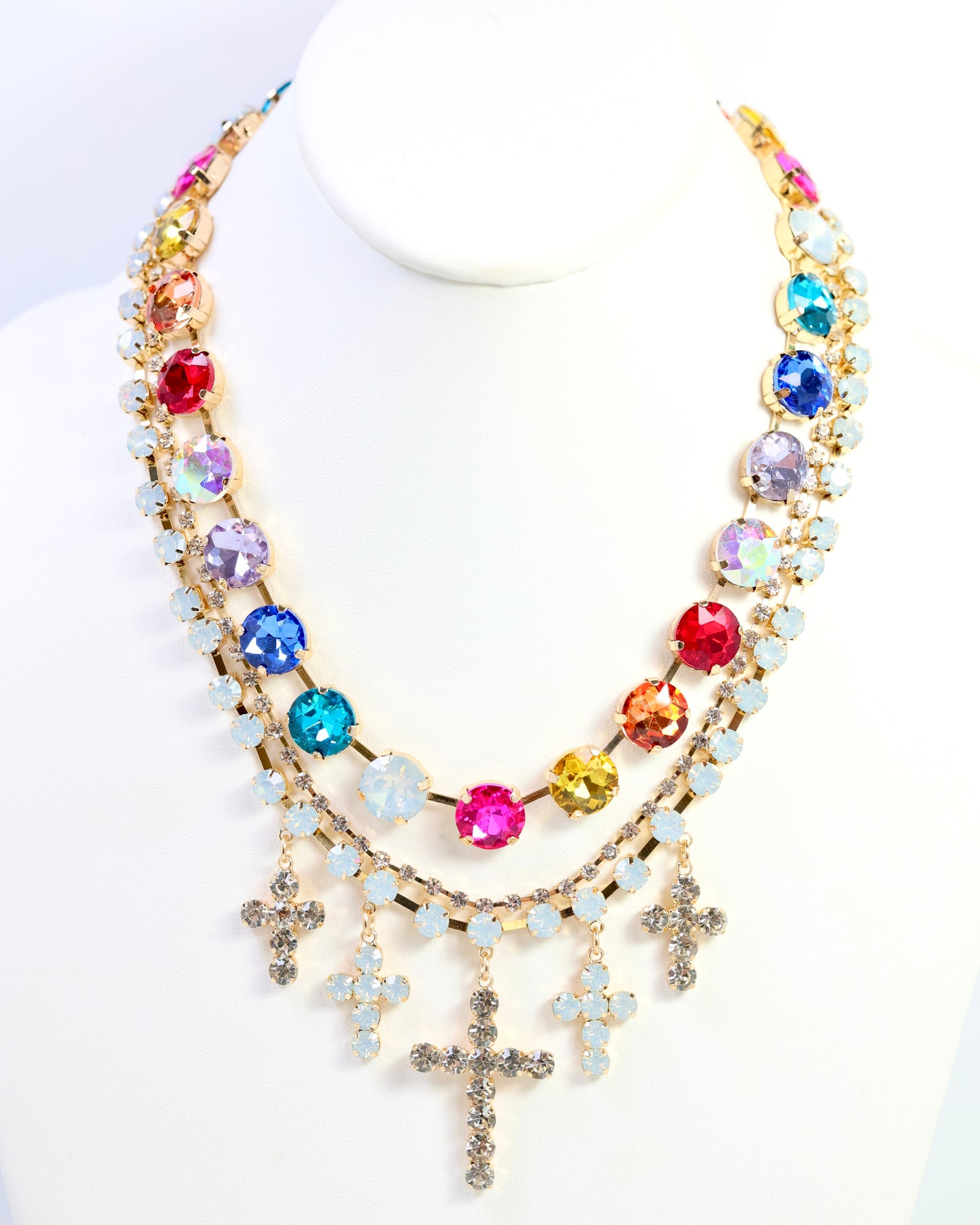 Multi and Opal Cross Necklace