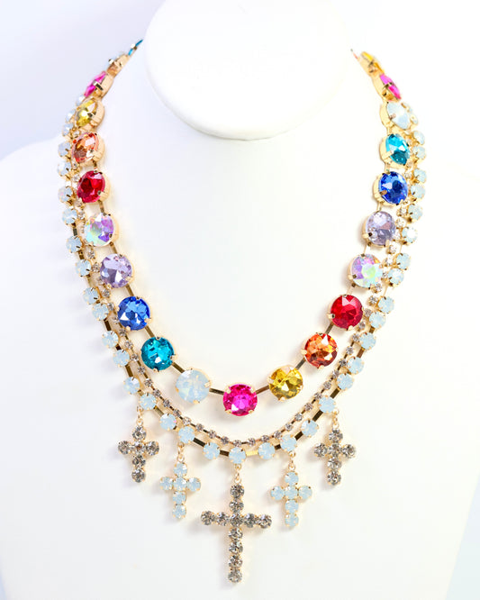 Multi and Opal Cross Necklace