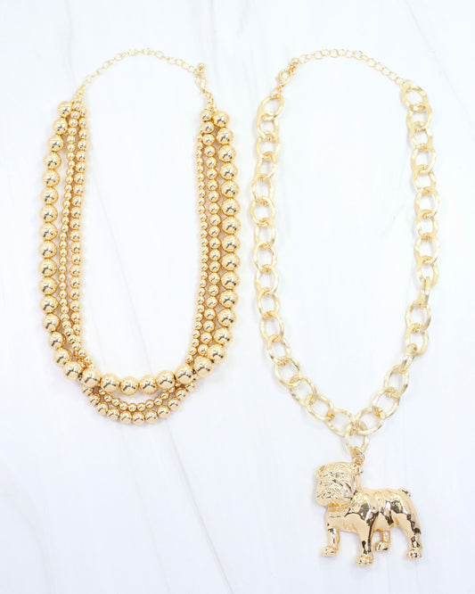 Bree Beaded Layered Necklace Standing Dog Gold