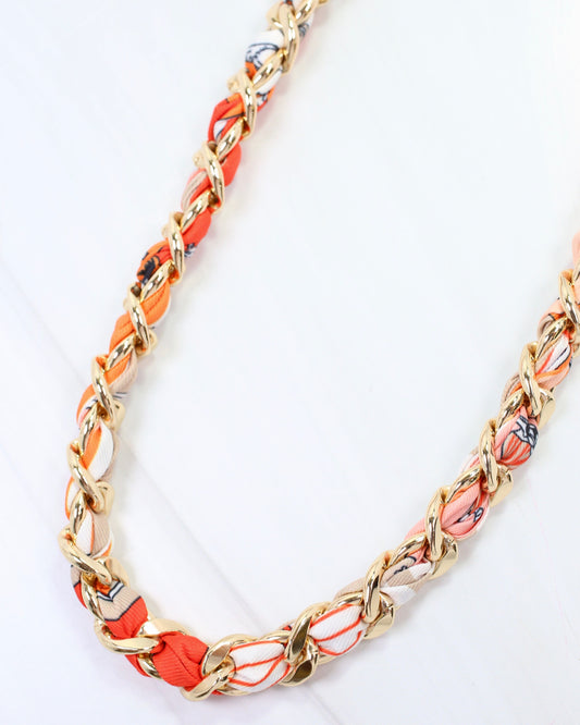 Corydon Braided Chain Scarf Necklace Orange