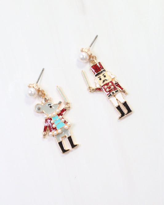 Mouse King and Nutcracker Earring Red