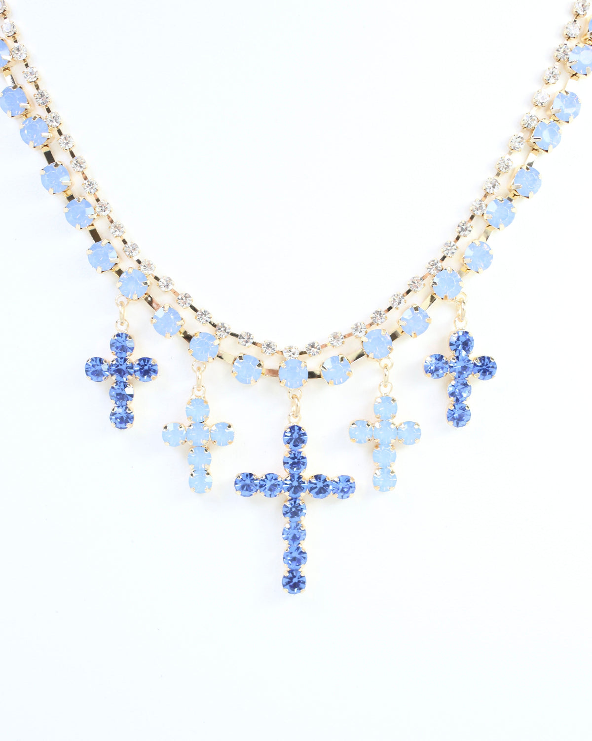Jenna Multi Cross Rhinestone Necklace Sapphire