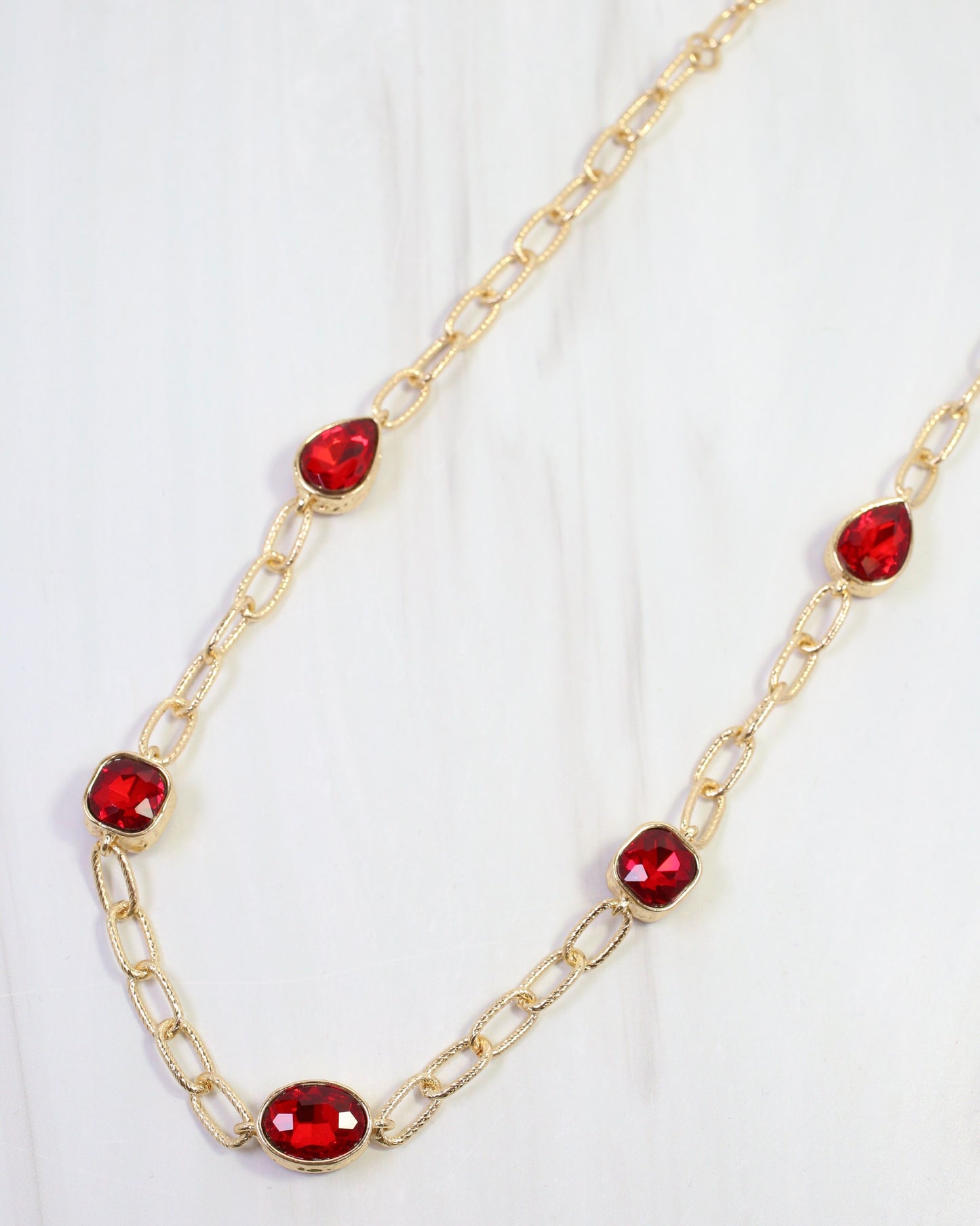Elena Hammered Crystal Link Necklace Red