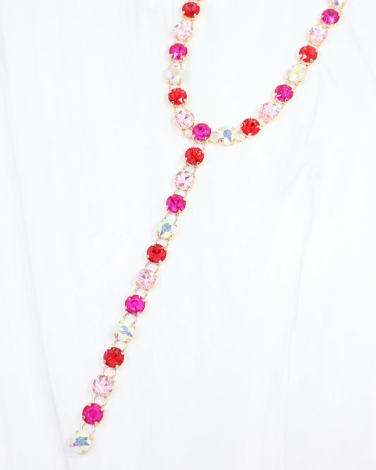 Andrea Rhinestone Y Necklace Pink Multi