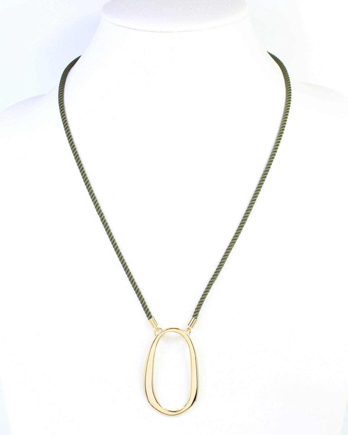 Norma Oval Pendant Cord Necklace Olive