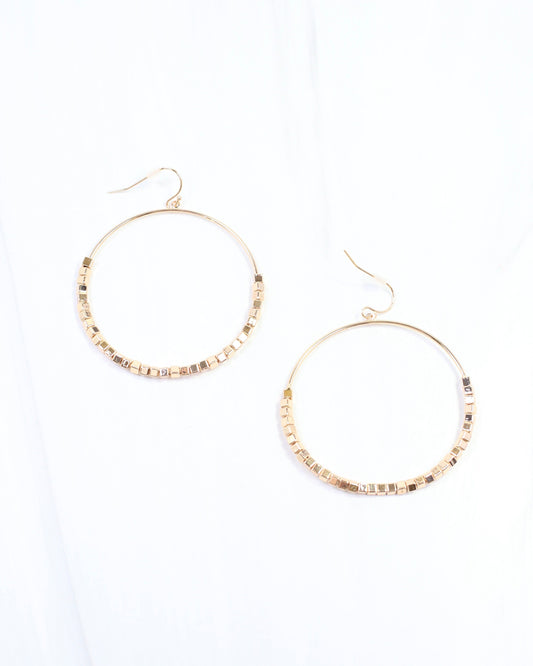 Charlee Square Bead Hoop Earring Gold
