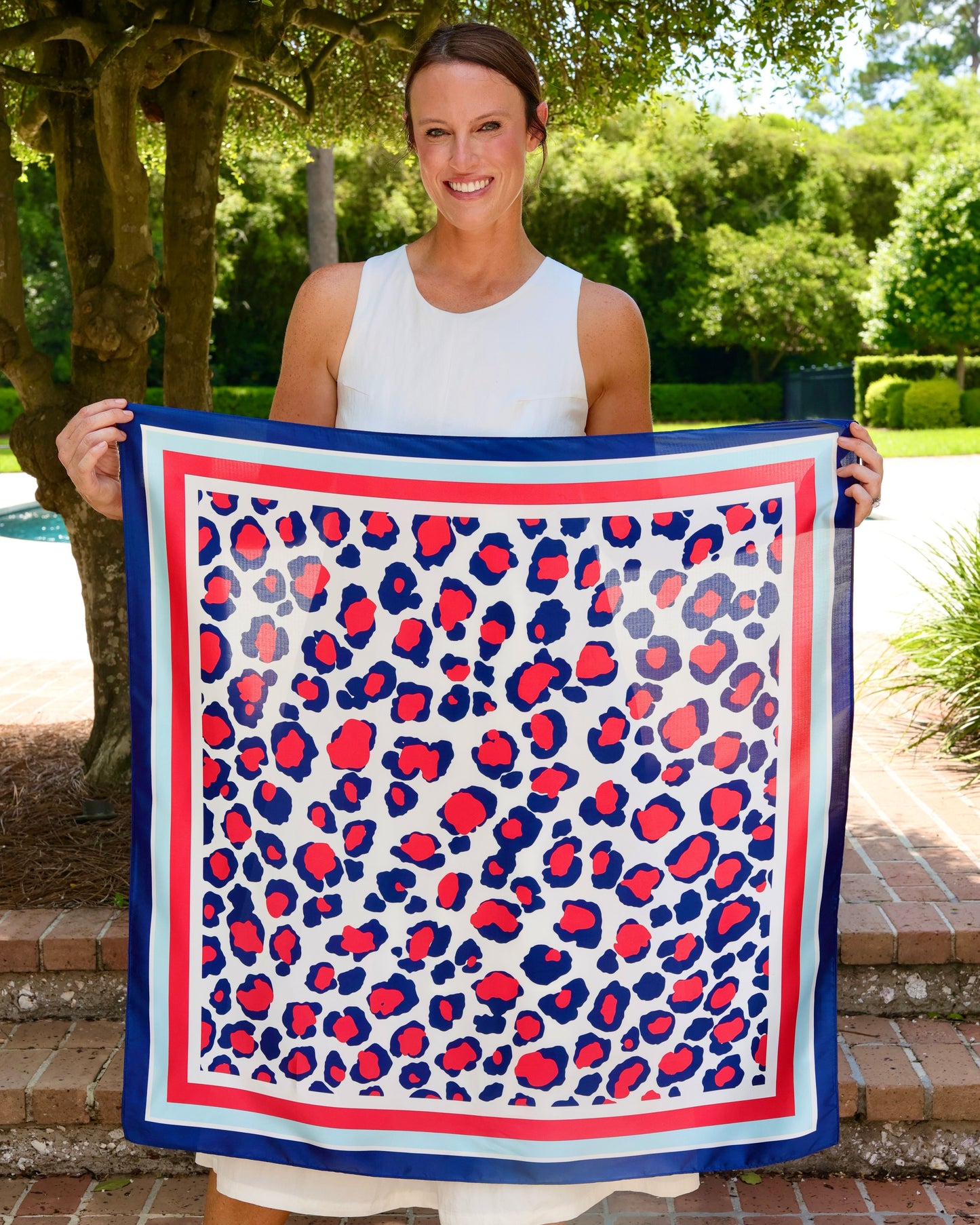 Meredith Spotted Scarf Large Red Navy