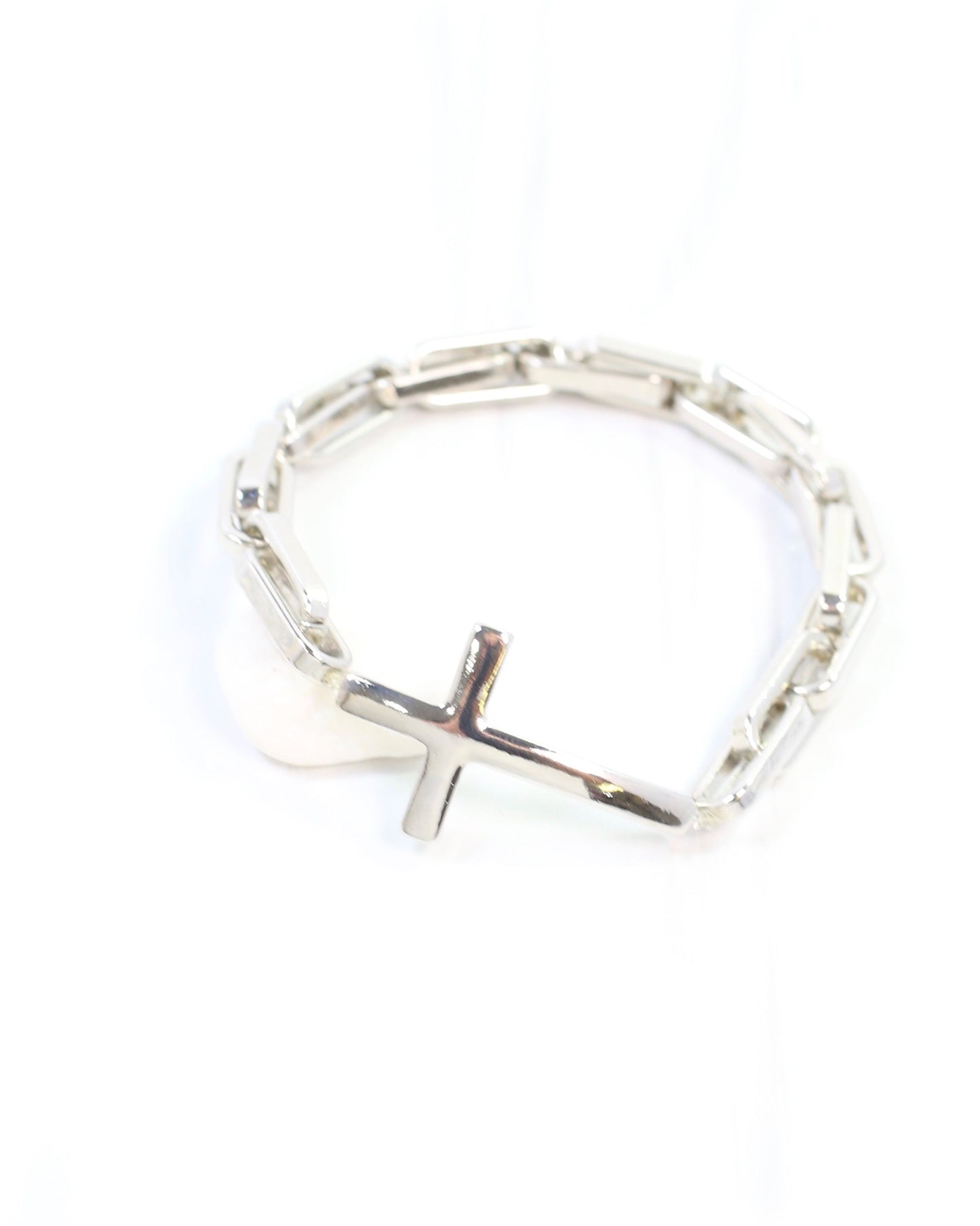 Amelia Link and Large Cross Stretch Bracelet Silver