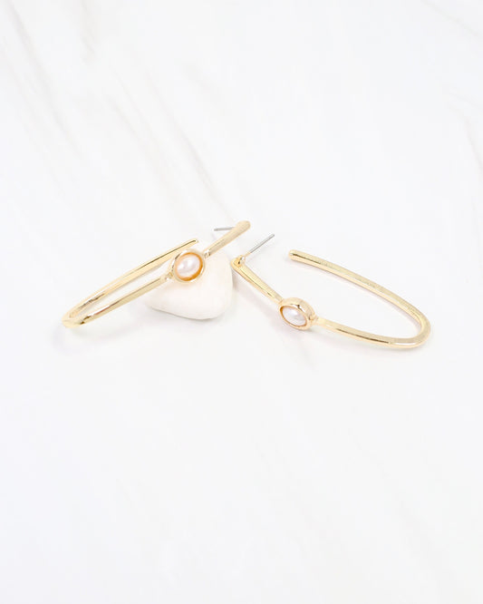 Findlay Pearl Elongated Hoop Earring Gold