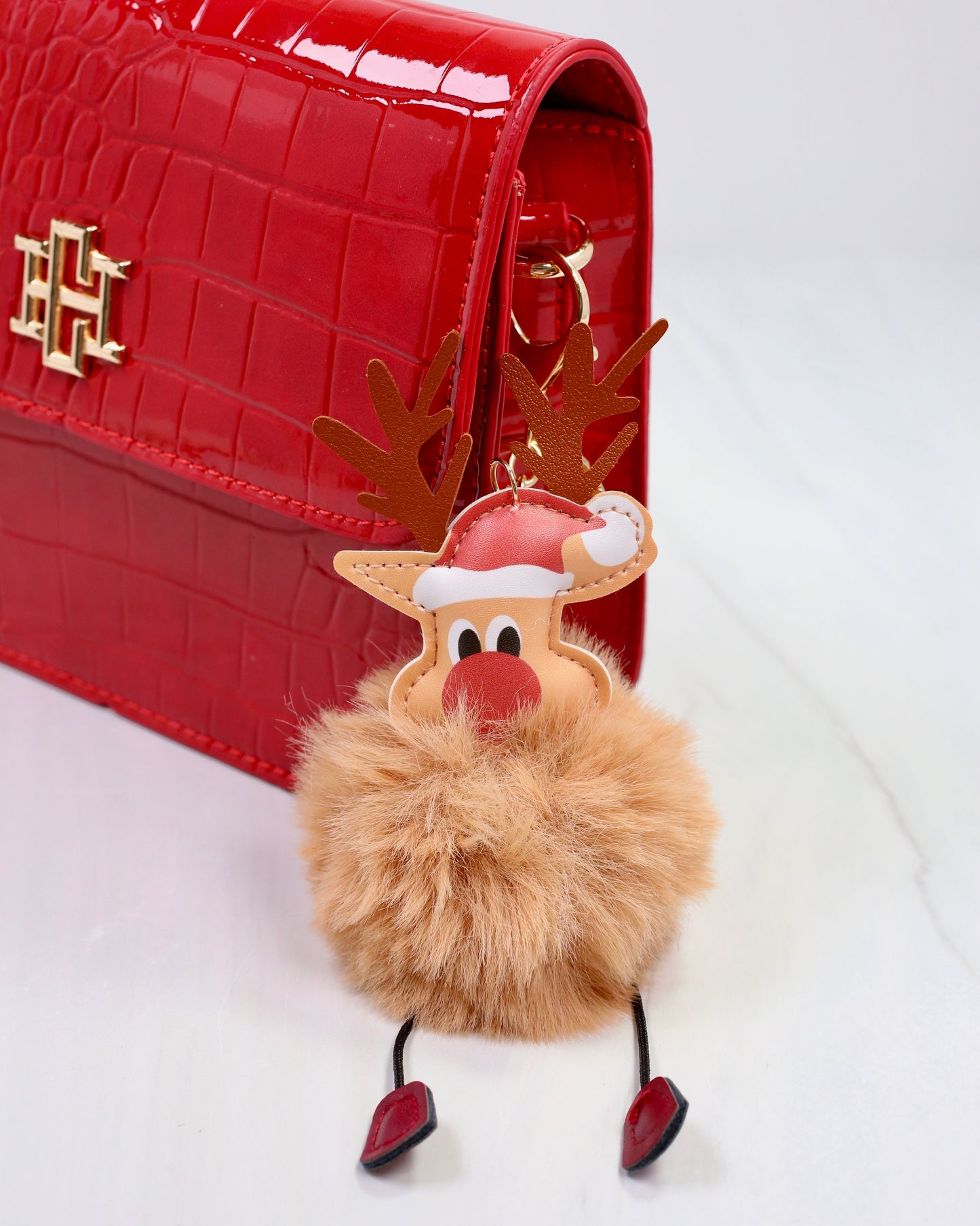 Roody Faux Fur Bag Charm Tan