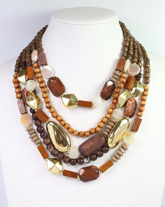 Pescara Layered Wood Bead Necklace Brown
