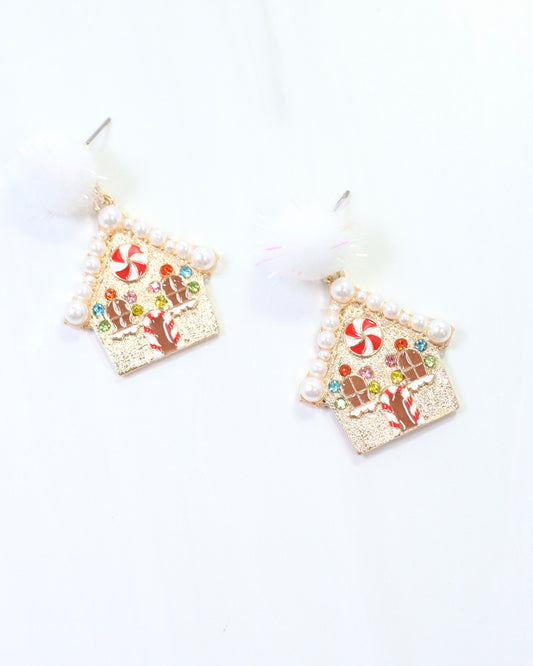 Jingle Gingerbread House Earring Gold