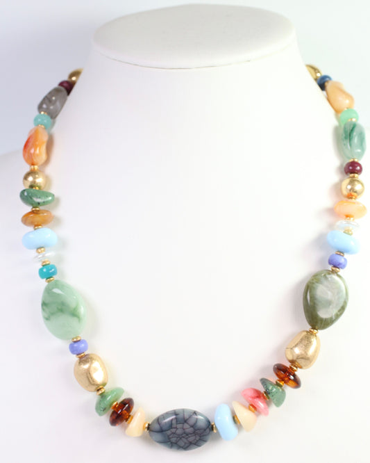 Ocean City Stone Beaded Necklace Green Multi