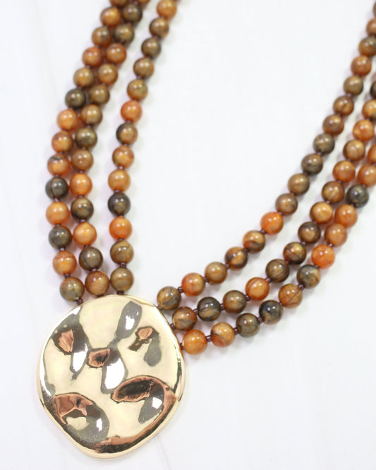 Kori Beaded Layered Necklace with Pendant Brown