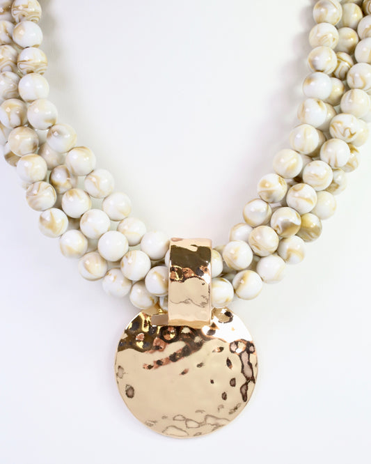 Laven Layered Beaded Necklace with Pendant Natural