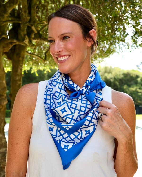 Langston Geometric Scarf Large Blue White