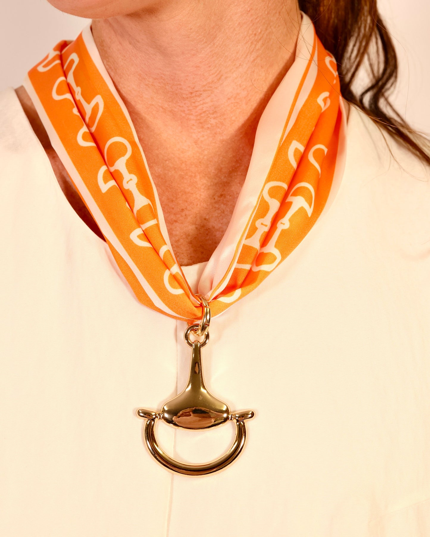 Ida Horsebit Pendant Scarf Necklace Orange White
