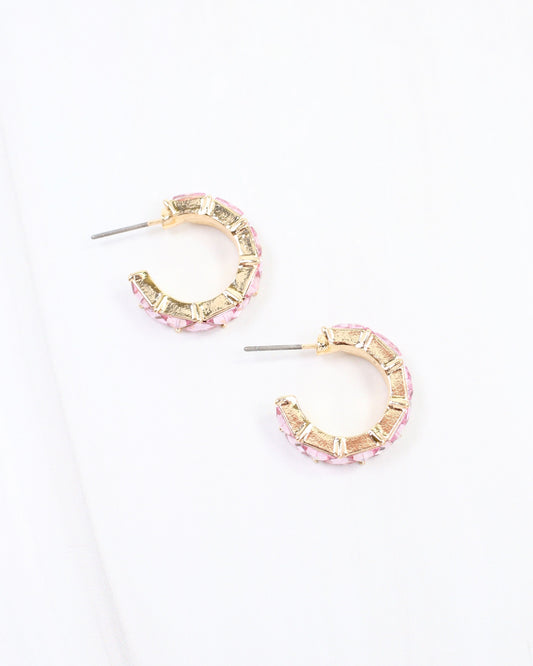 Rome Triangle Stone Hoop Earring Pink