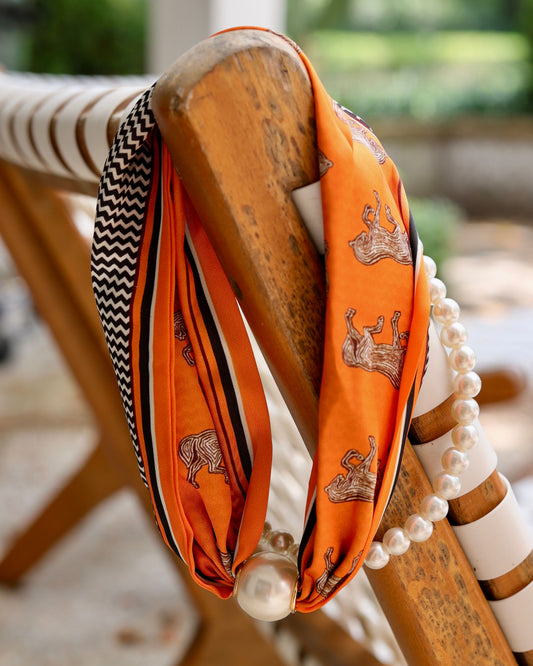 Two Strand Magnetic Pearl Scarf Necklace Orange