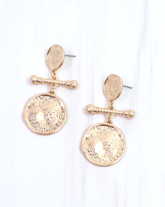 Goulburn Hammered Drop Earring Worn Gold